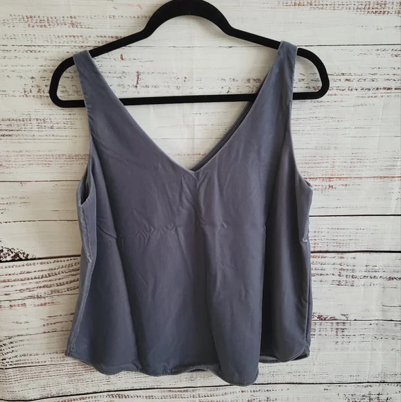 LOFT L Velvet Double V Shell Sliver Gray - Picture 3 of 3